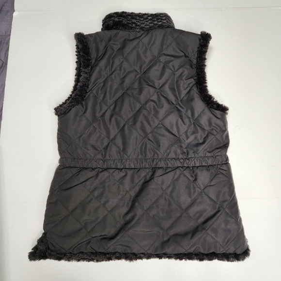 Casual Identity Vest Womens M Reversible Full Zip Black Faux Fur Quilted Pockets - Picture 7 of 10